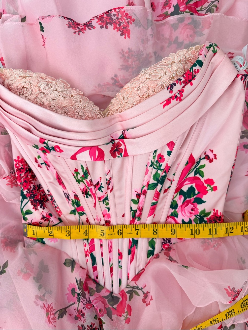 Sherri Hill Pink Floral Tiered Prom Dress - Picture 5 of 7